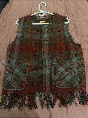 Kapital Brown & Teal Plaid Fringe Wool Vest ONE OF ONE (from Japan)